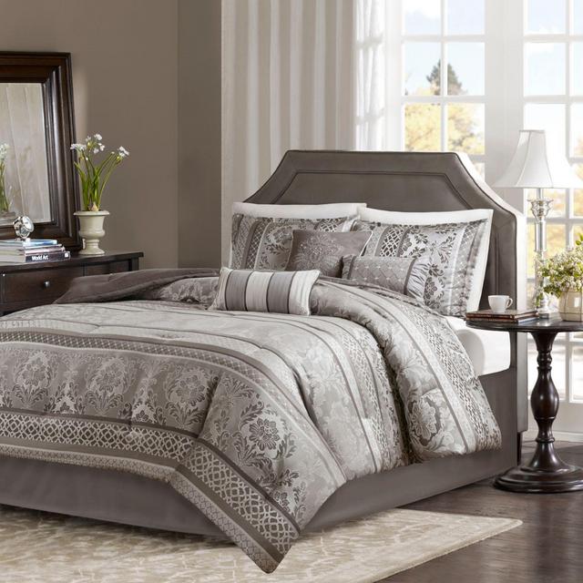 Madison Park Bellagio 7-Piece Jacquard Queen Comforter Set in Grey