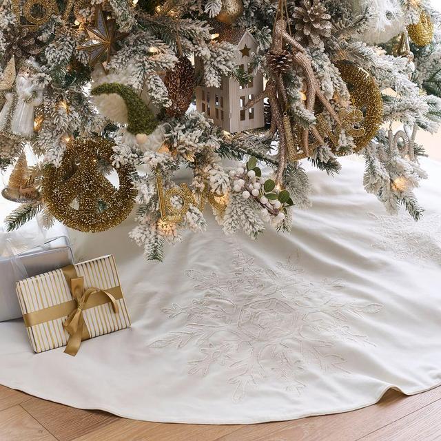 Embellished Velvet Snowflake Tree Skirt, Ivory, 60"