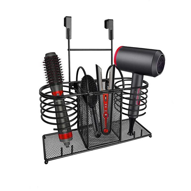 Sunlit 3 in 1 Wall Mount/Countertop/Over Cabinet Door Metal Wire Hair Product & Styling Tool Organizer Storage Basket Holder for Hair Dryer, Brushes, Flat Iron, Curling Wand, Hair Straightener. Black