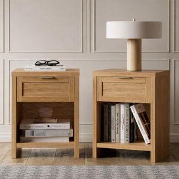 Walsham Natural Nightstands Set 2, Boho Bed Side Table for Living Room, Minimalist Night Stand with Drawer and Storage Shelf - Farmhouse End Tables for Bedroom (Weathered Oak, 2 Set)