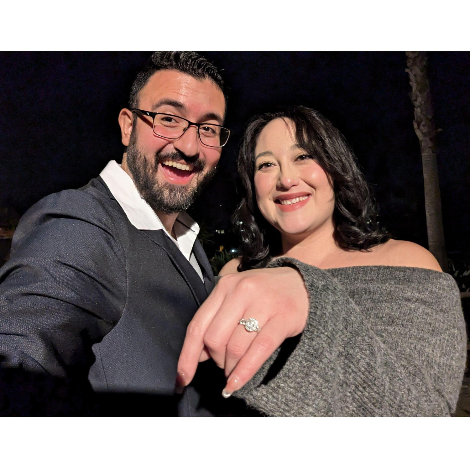 First selfie after he proposed, happy tears and big smiles.