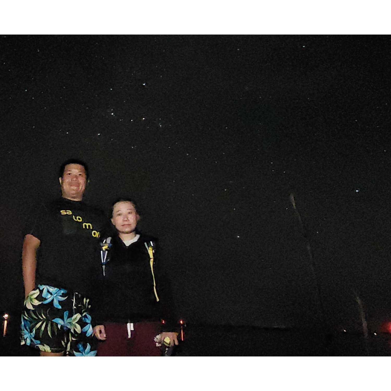 Under the clear night sky in our summer camping.