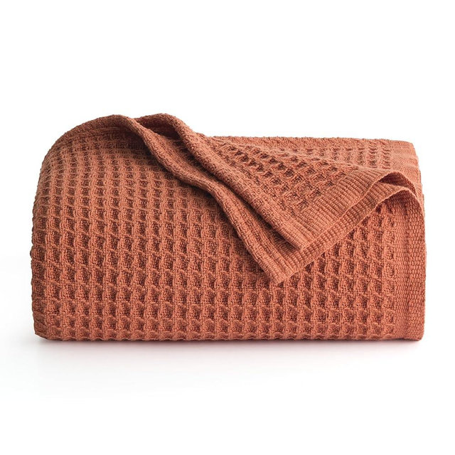 Bedsure 100% Cotton Throw Blankets for Couch - Waffle Weave Blankets for All Seasons, Cozy and Soft Woven Blankets, Lightweight Fall Throw Blankets, Red Orange, 50x70 inches