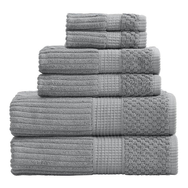 Springtree Home 100% Cotton Bath Towel Set 6 Piece Set | Super Soft & Absorbent Quick-Dry 2 Bath Towels 2 Hand Towels & 2 Washcloths |Textured and Durable Cotton | Krista Collection (Ultimate Grey)