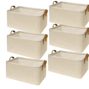 SNWDN 6 Pack Closet Cloth Storage Bins for Shelves,Large Storage Baskets for Shelves, Fabric Bins for Closet organization with Handles（ Beige 17''L x 12''W x 10''H）