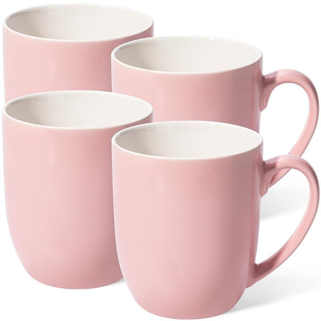 Urbanstrive 16 oz Large Coffee Mugs Set of 4 Ceramic Coffee Mug White Coffee Cups Tea Cups Idea Gift for Women Men House Warming Gifts New Home Office, 4 Pack (Pink)