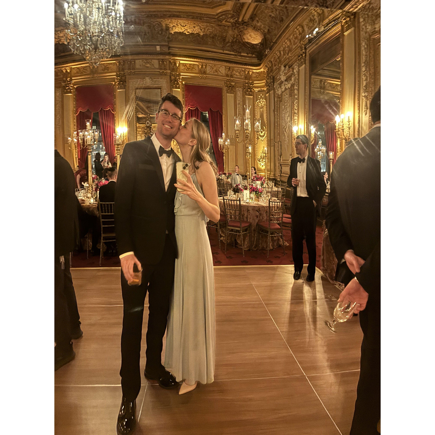 Pictured in the reflection of the mechitza at Theadore and Sarah's lovely wedding!