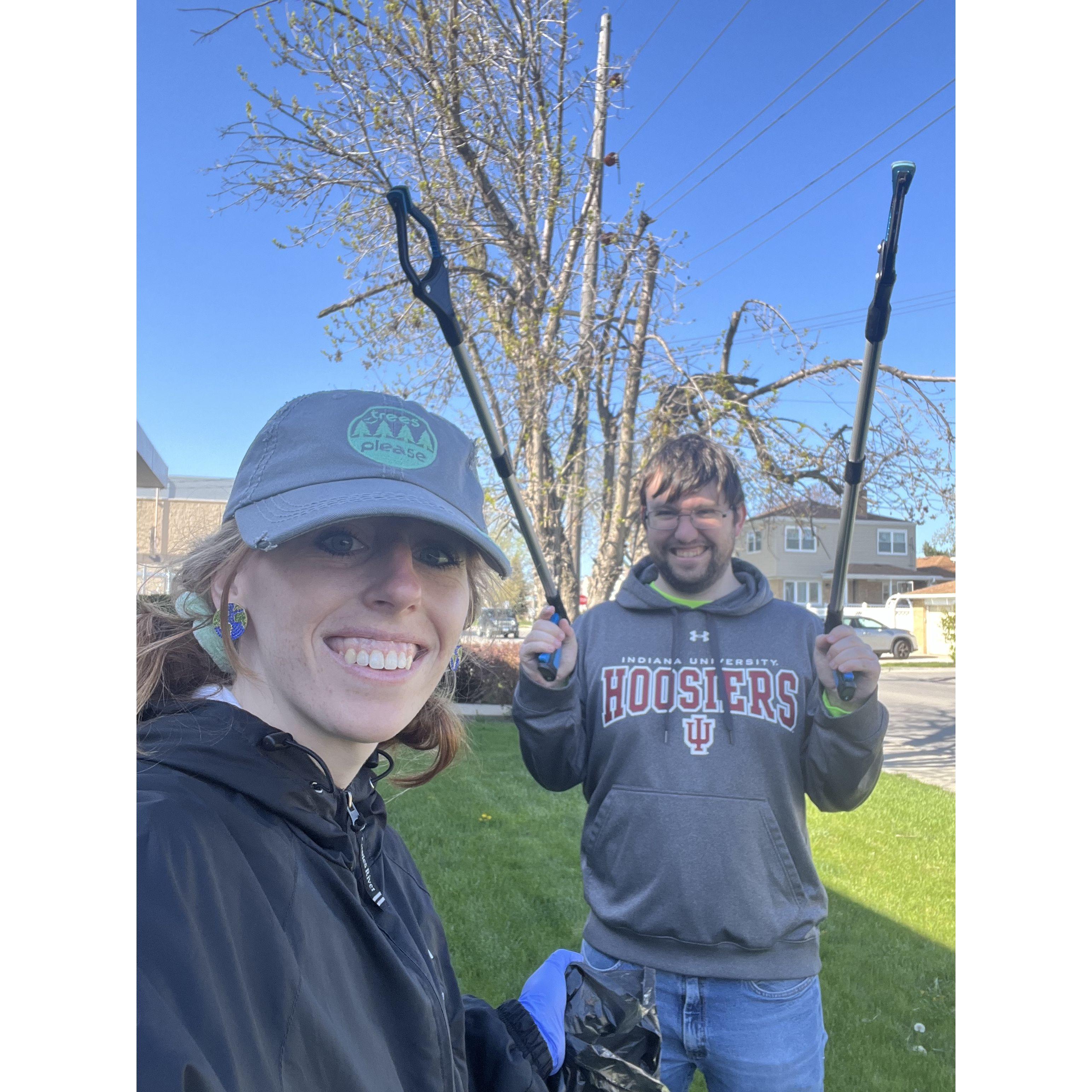 Picking up garbage on Earth Day