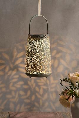 Perforated Foliage Solar Lantern, Green