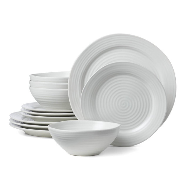 Oneida 12pc Stoneware Dinnerware Set Ridge White
