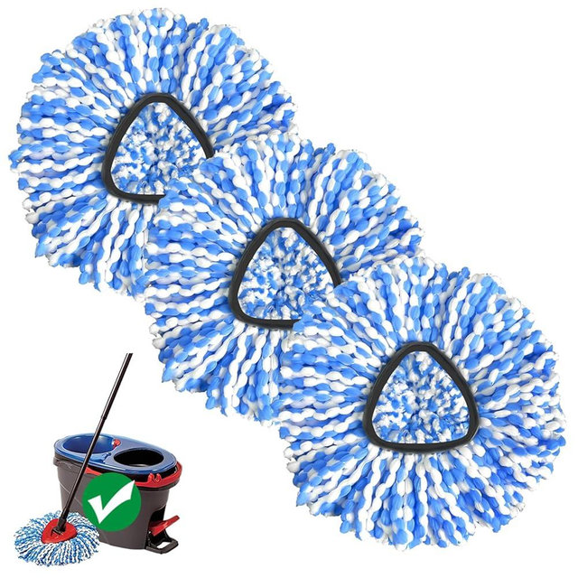 2-Tank System Spin Mop Replacement Head, 3 Pack Mop Head Replacement Compatible RinseClean System, Microfiber, Machine Washable, Easy to Replace and Deep Cleaning