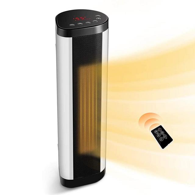 Space Heater, 1500W Ceramic Tower Heaters Indoor Portable with Remote, Electric Internal Oscillating Fast Heating Heater with Adjustable Thermostat, ECO Mode and Timer, Quiet and Safe for Indoor Use