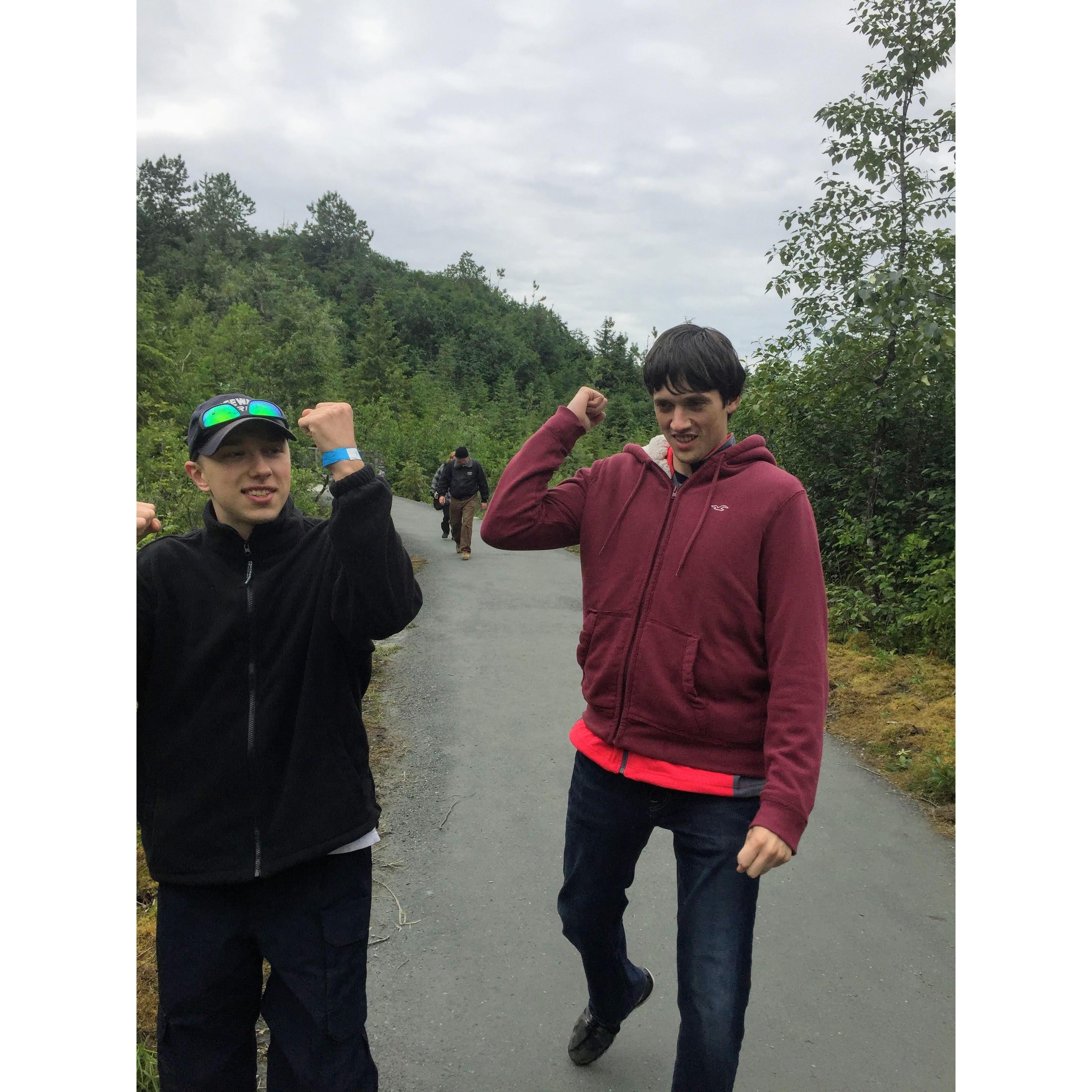 Brotherly love with Patrick and Nathan as we hiked to the Mendenhall Glacier (Alaska Trip - 2017)