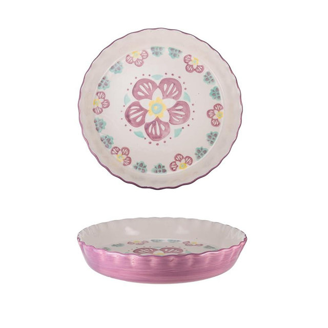 Mateda Ceramic Pie Pan Pie Dish for Oven 10 Inch Pie Plate Round Bakeware (Flower)