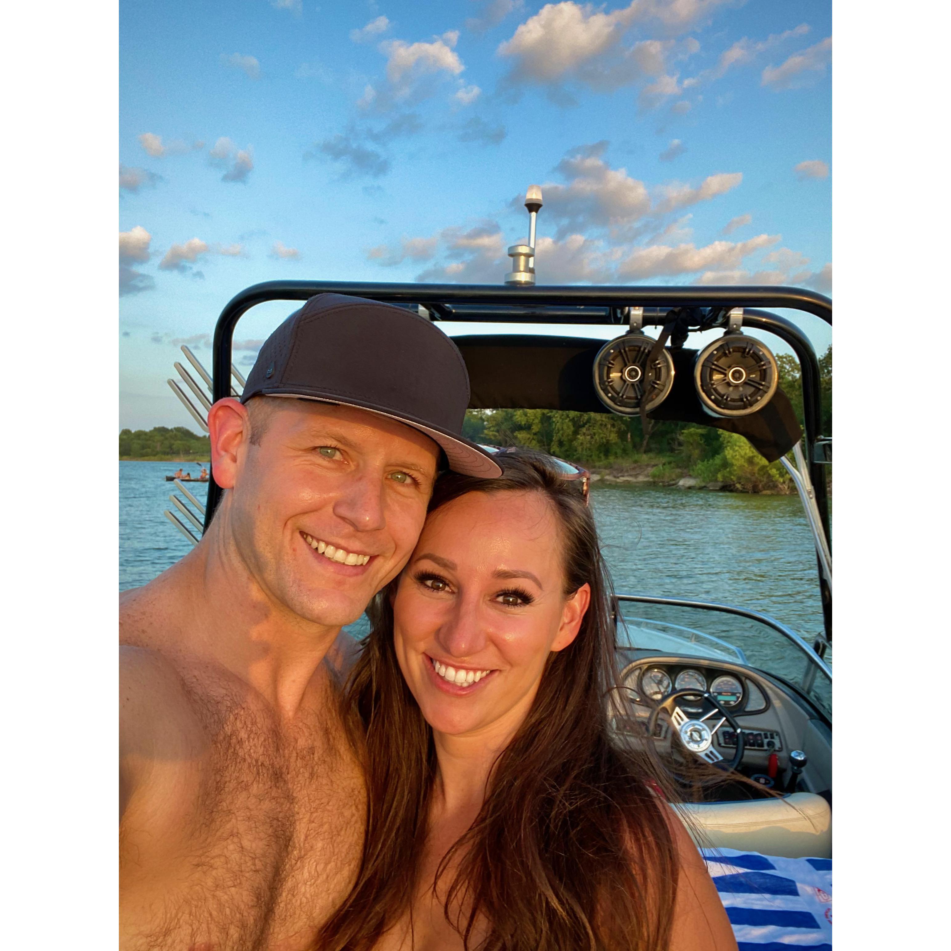 Our first sunset cruise together! Becky surprised Cal for our first date out on the lake.