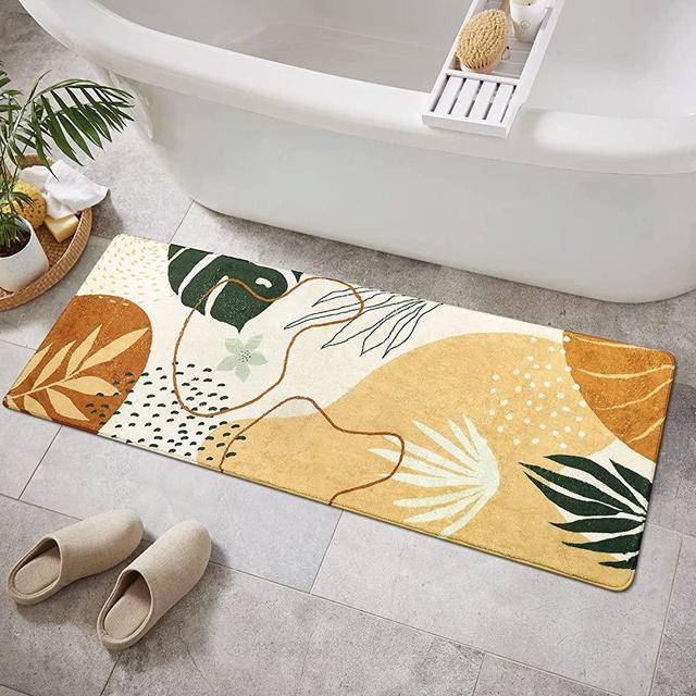 Uphome Bathroom Runner Rug Modern Abstract Long Bath Mat Non-Slip Cute Colorful Bath Rugs Soft Velvet Machine Washable Floor Mats Aesthetic Design for Bath Tub Shower Sink, 18x47 inch