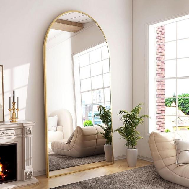 GLSLAND-30x71 inch Arched Full Length Mirror-Aluminum Alloy Frame High Definition-Full Body Mirror for Bedroom or Living Room,Gold