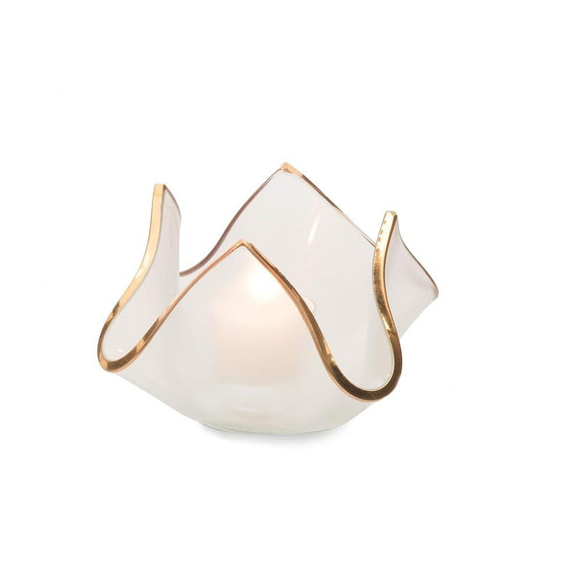 Annieglass Handkerchief Votive 4x4x3 with 24k Gold, Timeless Glass Tableware for All Occasions, Made in The USA