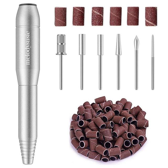 MelodySusie Portable Electric Nail Drill, Compact Efile Electrical Professional Nail File Kit for Acrylic, Gel Nails, Manicure Pedicure Polishing Shape Tools Design for Home Salon Use, Silver