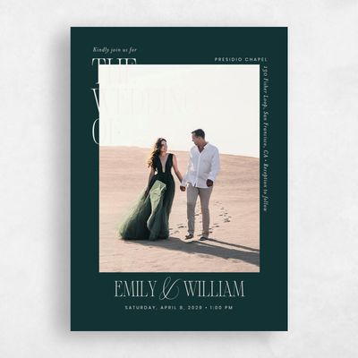 Dark Emerald, Green Wedding Invitation - Thisbe Portrait
