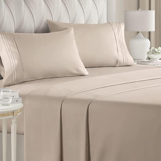 California King Size Sheet Set - 4 Piece Set - Hotel Luxury Bed Sheets - Extra Soft - Deep Pockets - Easy Fit - Breathable & Cooling - Wrinkle Free - Comfy – Wheat Bed Sheets - Cali King – 4PC