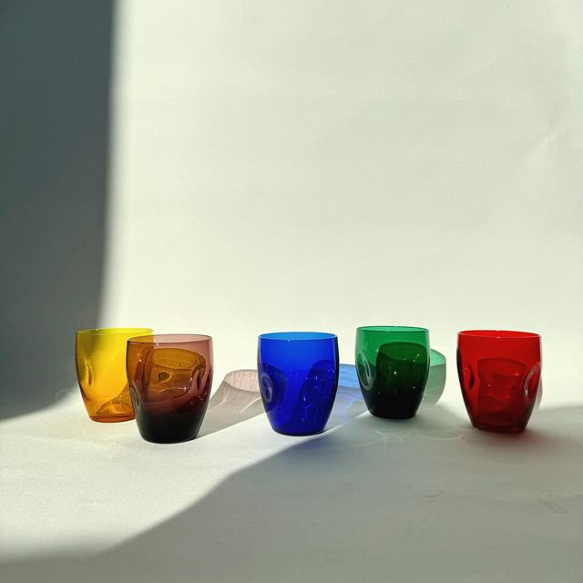 Vintage 1960s-70s Boussu Glassworks Small Glasses 130ml Set of 5 Colors Ergonomic Design