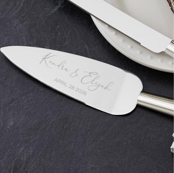 Elegant Couple Engraved Wedding Cake Knife & Server Set