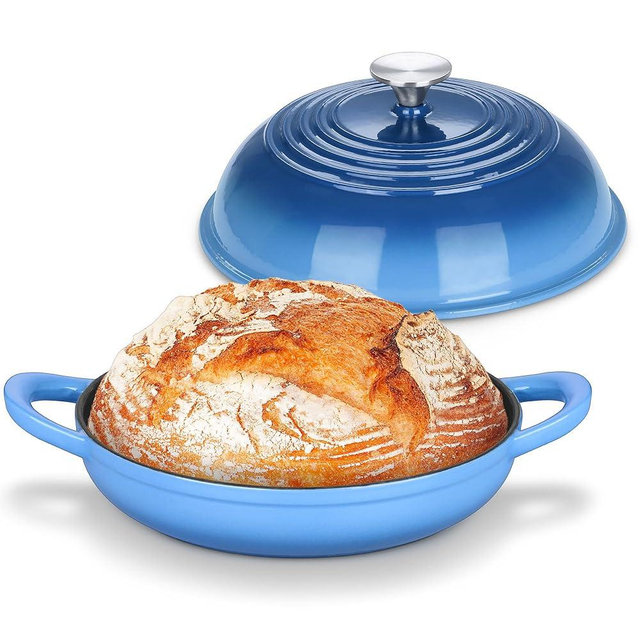Bread Dutch Oven for Sourdough Baking (5.5 QT), Joyfair Enameled Cast Iron Dutch Oven Pot with Lid, Sourdough Bread Pan with Heavy Duty Dual Handles, Non-Stick & Even Heat, Oven-safe up to 500°F, Blue
