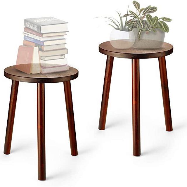 LITADA Wood Plant Stands (Set of 2) Mid Century Small Side Table, 15.8’’ Tall – Round Side End Table Flower Pot Holder Home Decor (Plant and Pot NOT Included) (15.8",Cherry)