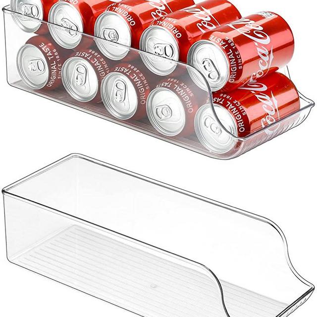 Puricon 2 Pack Can Drink Dispenser Organizer for Refrigerator, Clear Plastic Soda Pop Can Holder Container Storage Bin for Fridge Freezer Pantry Cabinet Kitchen -for Standard Can
