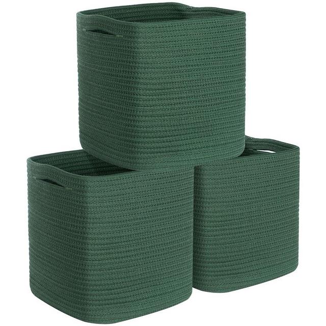 MINTWOOD Design 3-Pack 11x11 Inch Cube Storage Bin, Woven Storage Cube Organizer, Closet Organizer, Cute Square Storage Bins, Decorative Classroom Bathroom Pantry and Shelf Baskets, Green