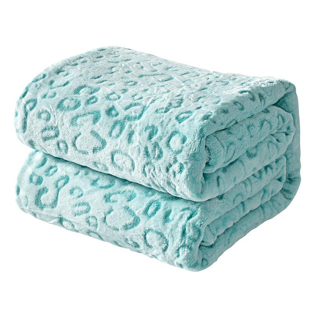 FY FIBER HOUSE Microfiber Blanket Cheetah Print Blanket Soft Fleece Throw for Couch,50"X60",Lake Blue