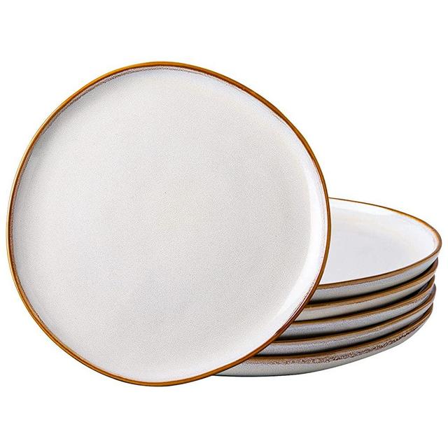 AmorArc Ceramic Dinner Plates Set of 6, 10.5 Inch Handcraft Reactive Glaze Stoneware Plates, Large Modern Shape Dinnerware Dish Set for Kitchen, Microwave & Dishwasher Safe, Scratch Resistant - Ivory