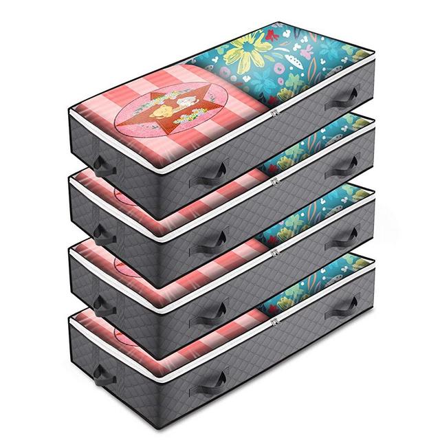Under bed Storage Bags, 4 Pack 100L Underbed Storage Containers with Reinforced Handles, Large Capacity Breathable Non-woven Under the Bed Storage Bins for Blanket, Pillows, Comforters and Quilts