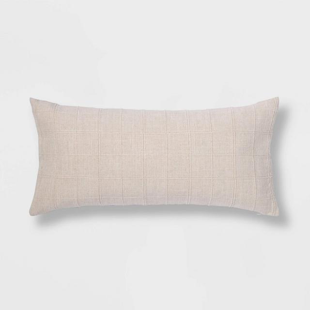 Oversized Woven Washed Windowpane Lumbar Pillow Cream - Threshold™