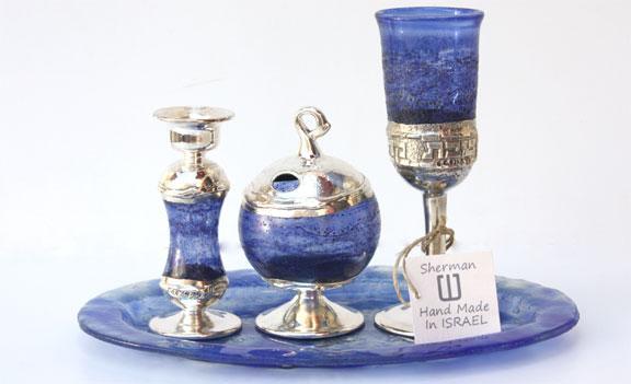 Handblown Glass And Silver Havdala Set