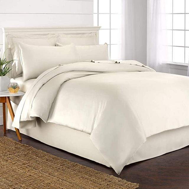 PURE BAMBOO Queen Size Duvet Cover Set - 100% Organic Bamboo, Luxuriously Soft and Cooling - 3 Piece Set - 1 Queen Button Closure Duvet Cover with Ties, 2 Pillowcase Covers (Queen, Ivory)