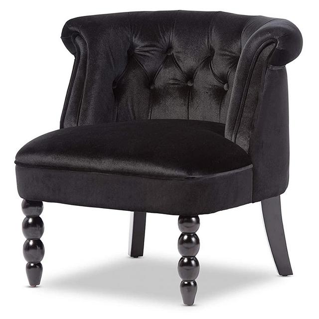 Baxton Studio Wholesale Interiors Flax Victorian Style Velvet Fabric Upholstered Vanity Accent Chair, Large, Black