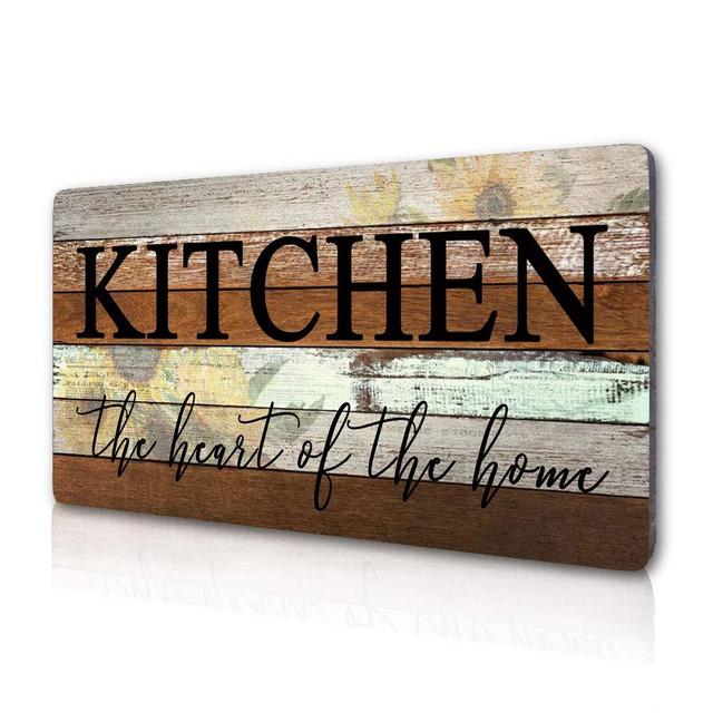 Farmhouse Kitchen Signs Wall Decor Funny Kitchen Wall Art-Kitchen is The Heart of The Home-Sunflower Themed Printed Large Wood Signs Kitchen Wall Decor Home Decorations 16" x 8"