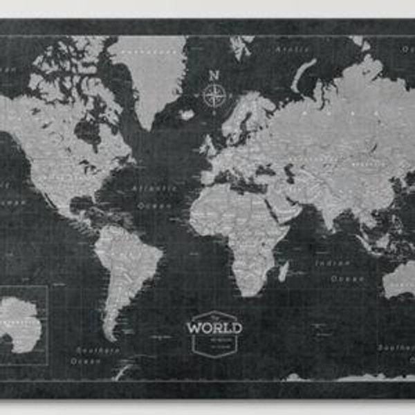 Push Pin World Map (Pin Board)-Modern Slate