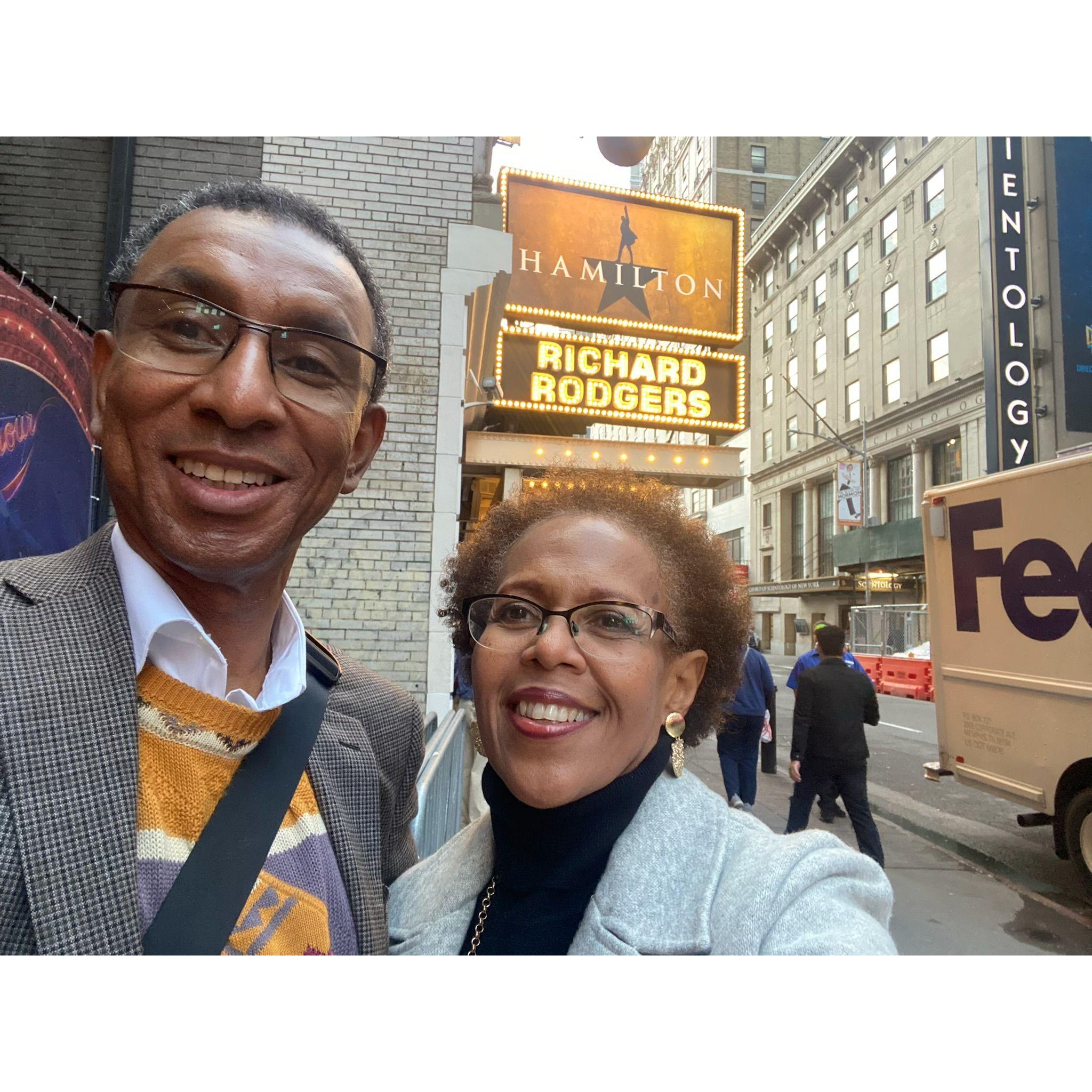 On Broadway .... Yvette's first time seeing the musical, Hamilton. Ricky's fourth!