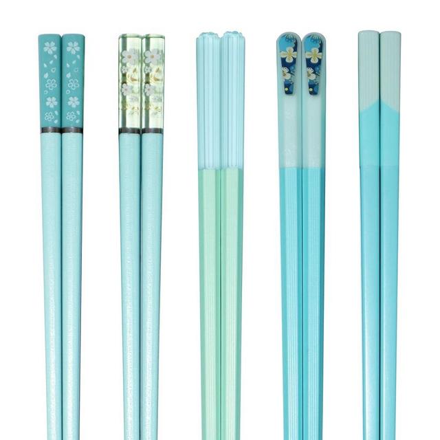 HELERKOL 5 Pairs Blue Green Fiberglass Chopsticks Reusable Chopsticks Japanese Korean Chinese Non-Slip Chopsticks Dishwasher Safe, 9.6 Inches Long