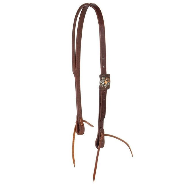 NRS Exclusive Foster Flower Slit Ear Headstall by Cowperson Tack Silver/Copper 3/4