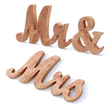 Haperlare Vintage Style Mr and Mrs Sign Mr & Mrs Wooden Letters Wedding Sign with Rose Gold Glitter Letters Mr and Mrs Sign for Wedding Table,Photo Props,Party Table,Top Dinner Christmas Decorations