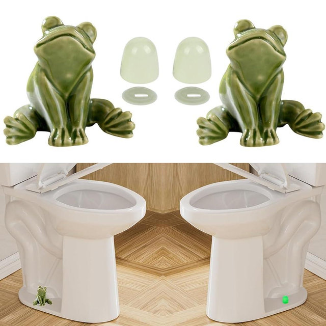 2Packs Cute Ceramic Frog Toilet Bolt Caps & 2Packs Glow in the Dark Universal Toilet Bolt Covers, Bathroom Decor Fun Themed Gadgets Replacement Parts