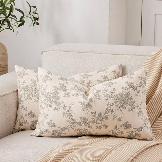 YZJZEDS 100% Cotton French Pastoral Lumbar Throw Pillow Covers Set of 2, 12x20 Inch Green Farmhouse Decorative Cushion Covers for Sofa Bed Living Room Home Decor