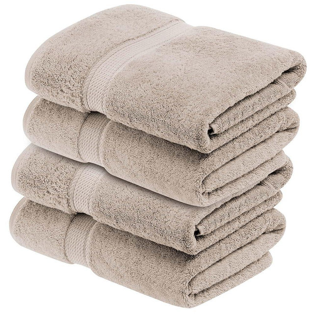SUPERIOR Egyptian Cotton Bath Towels, Ultra Soft Luxury Towel, Thick Plush Essentials, Absorbent Heavyweight, Guest Bath, Hotel, Resort, Spa, Home Bathroom, Shower Basics, Set of 4, Stone Grey