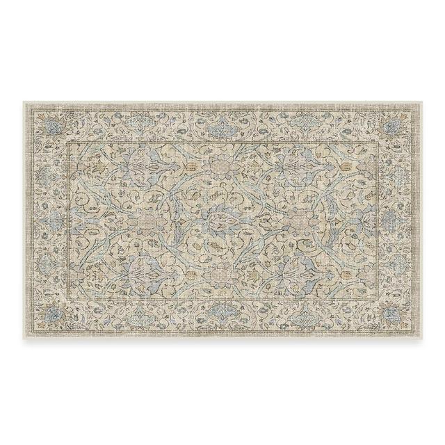 Ruggable x Morris & Co Washable 3x5 Area Rug, Montreal Natural Blue, Premium Rugs for Living Room, Bedroom, Kitchen, Office, Classroom with Gripper Non Slip Pad
