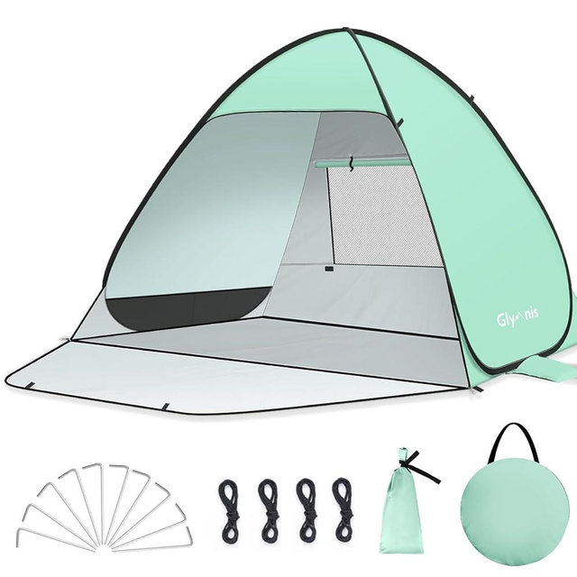Glymnis Pop Up Beach Tent Beach Shade Tent for 1-4 Persons Sun Shelter UPF 50+ Enclose Zipper Door Portable Easy Up Beach Tent