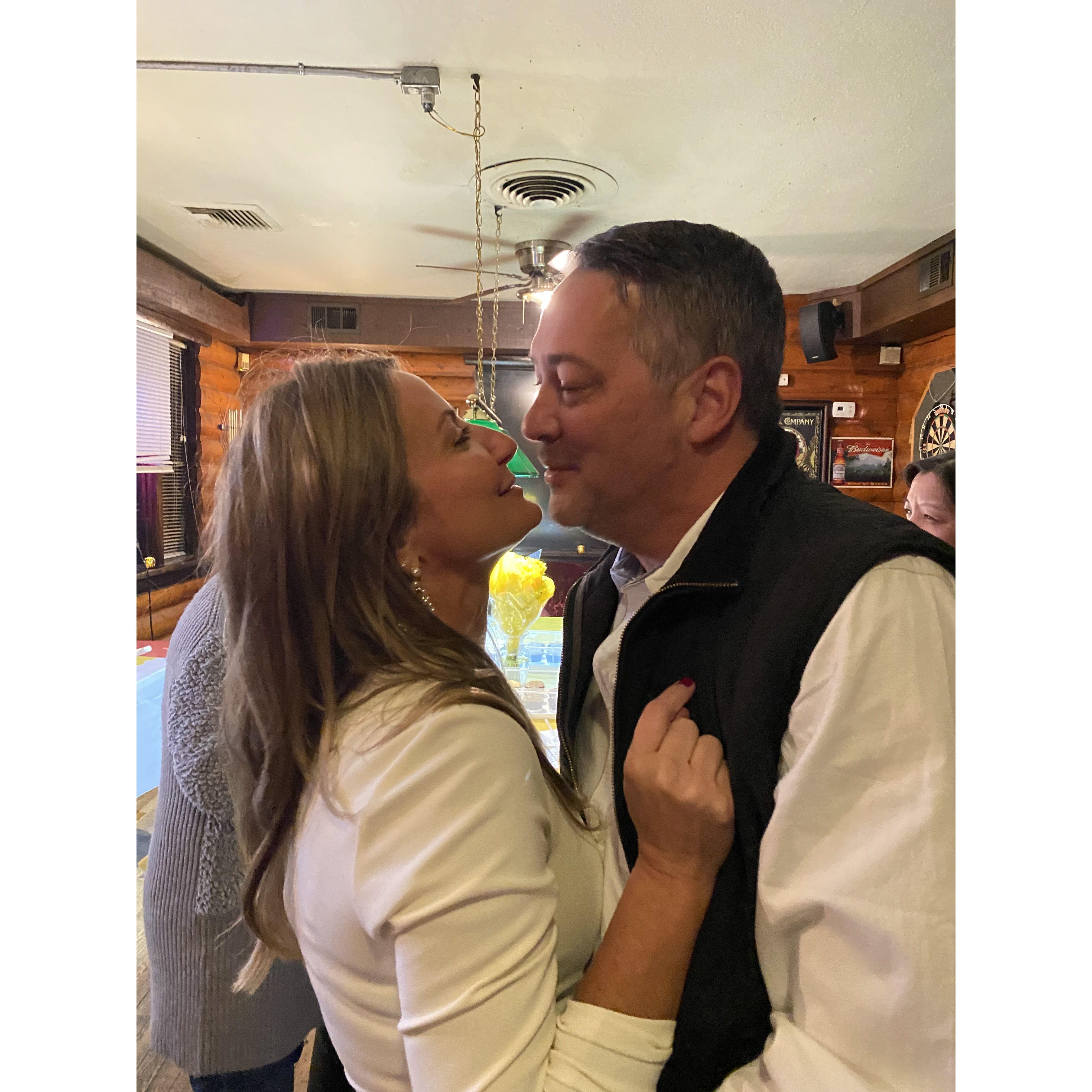 Trying to make a kiss look natural while trying not to laugh